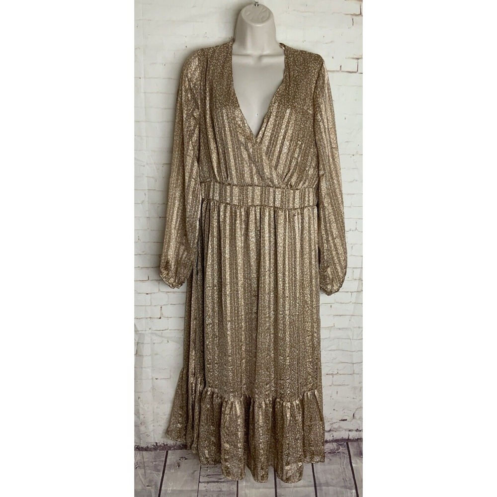 Japna Womens Brown Animal‎ Print Deep V Midi Dress Ties in Back Size XL